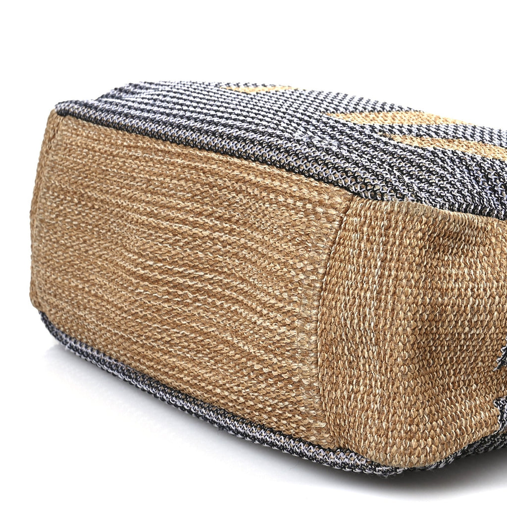 Woven Straw Raffia Logo Tote Blue Beige