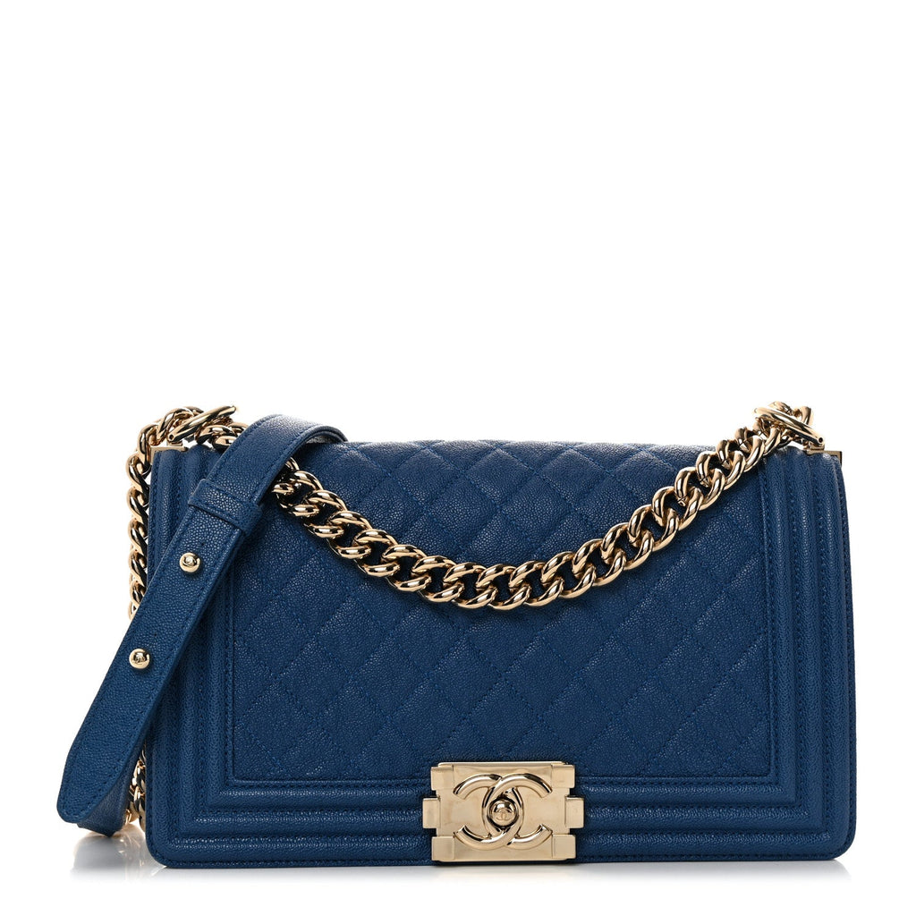 Caviar Quilted Medium Boy Flap Blue
