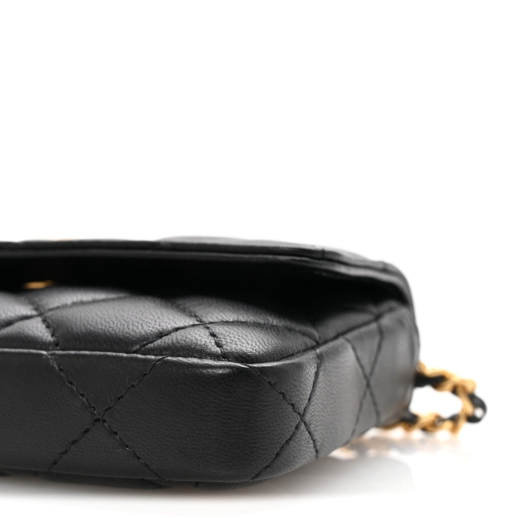 Lambskin Enamel Quilted Coco Hearts Clutch With Chain Black