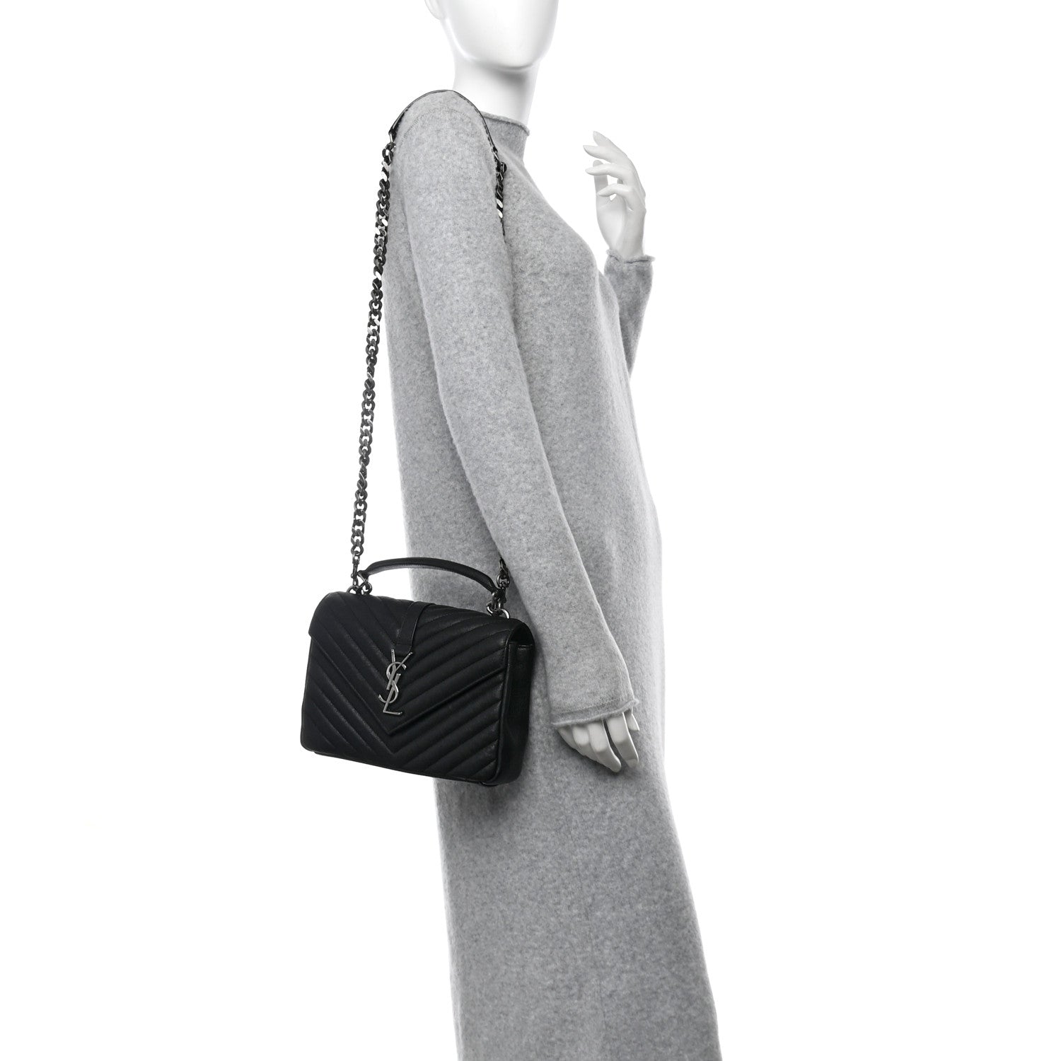 Sheepskin Matelasse Chevron Monogram Medium College Bag Black