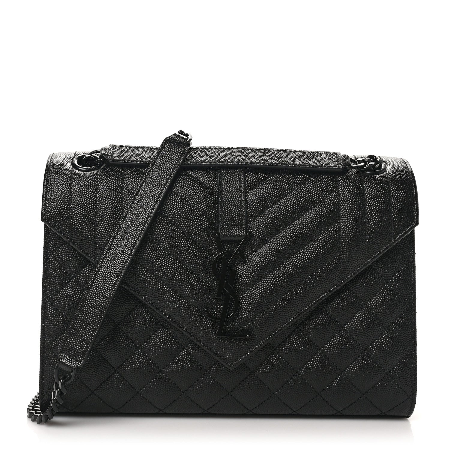 Grain De Poudre Textured Mixed Matelasse Triquilt Medium Monogram Monochrome Satchel Black