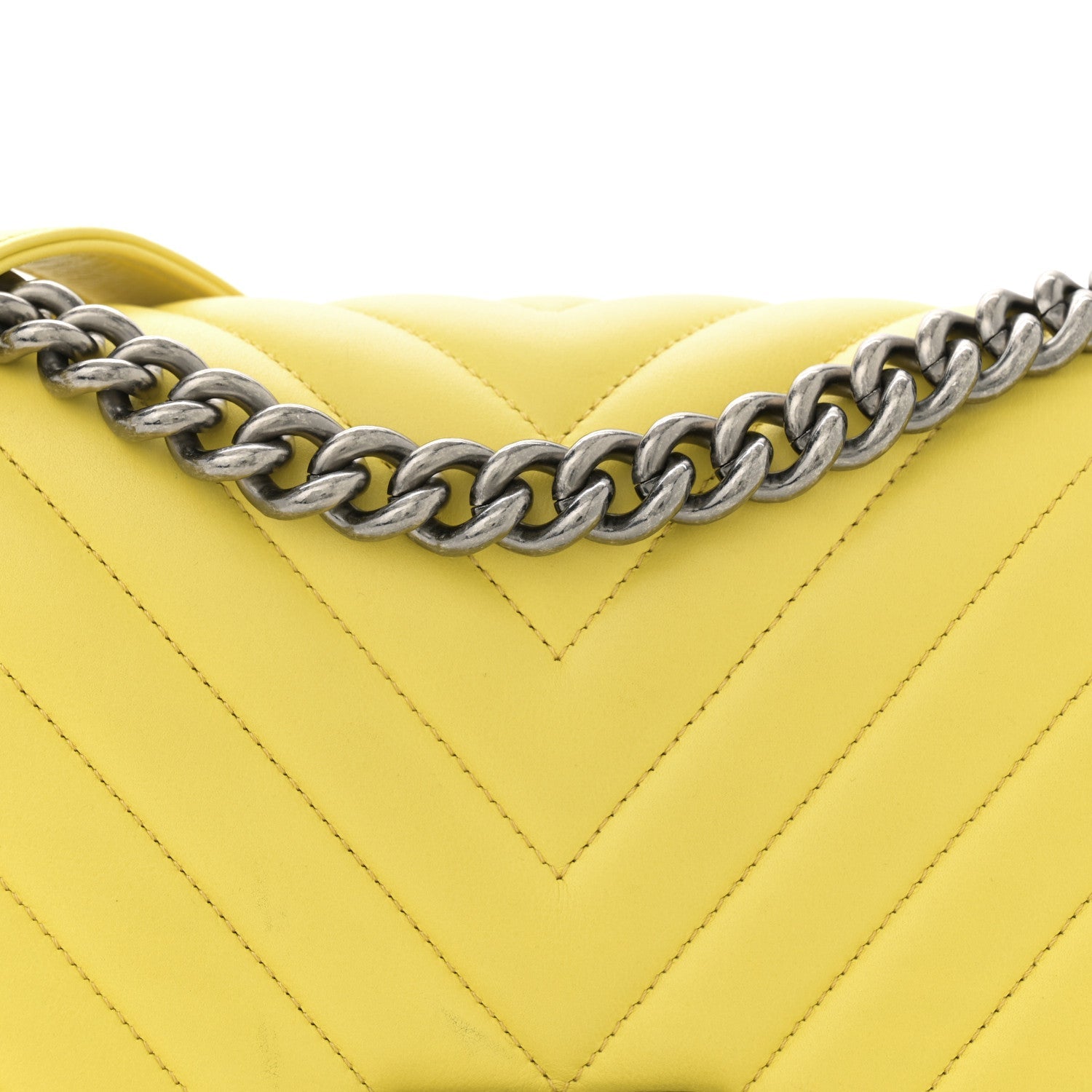 Calfskin Chevron Quilted Medium Boy Flap Yellow