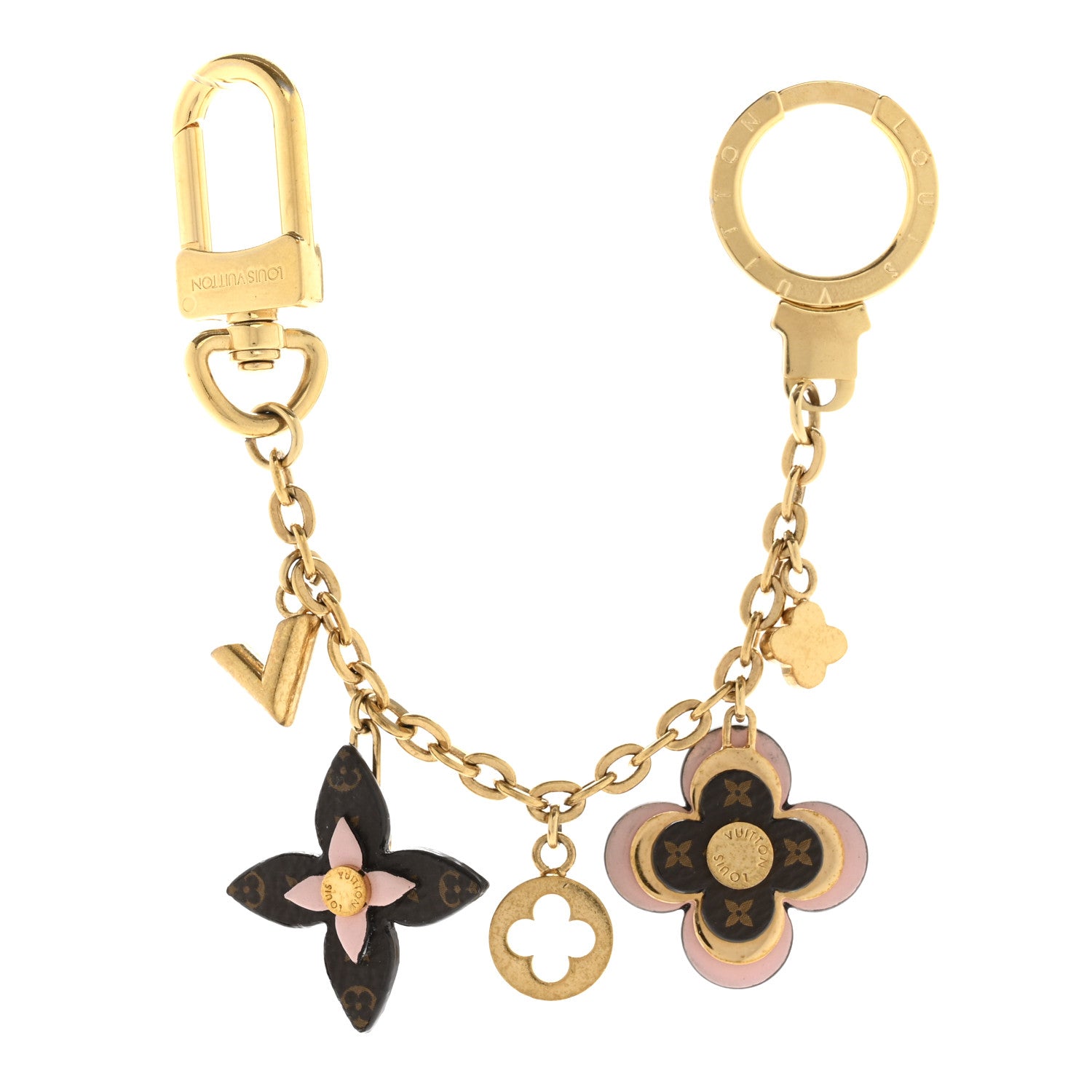 Brass Monogram Blooming Flowers Bag Charm Key Holder Rose Ballerine