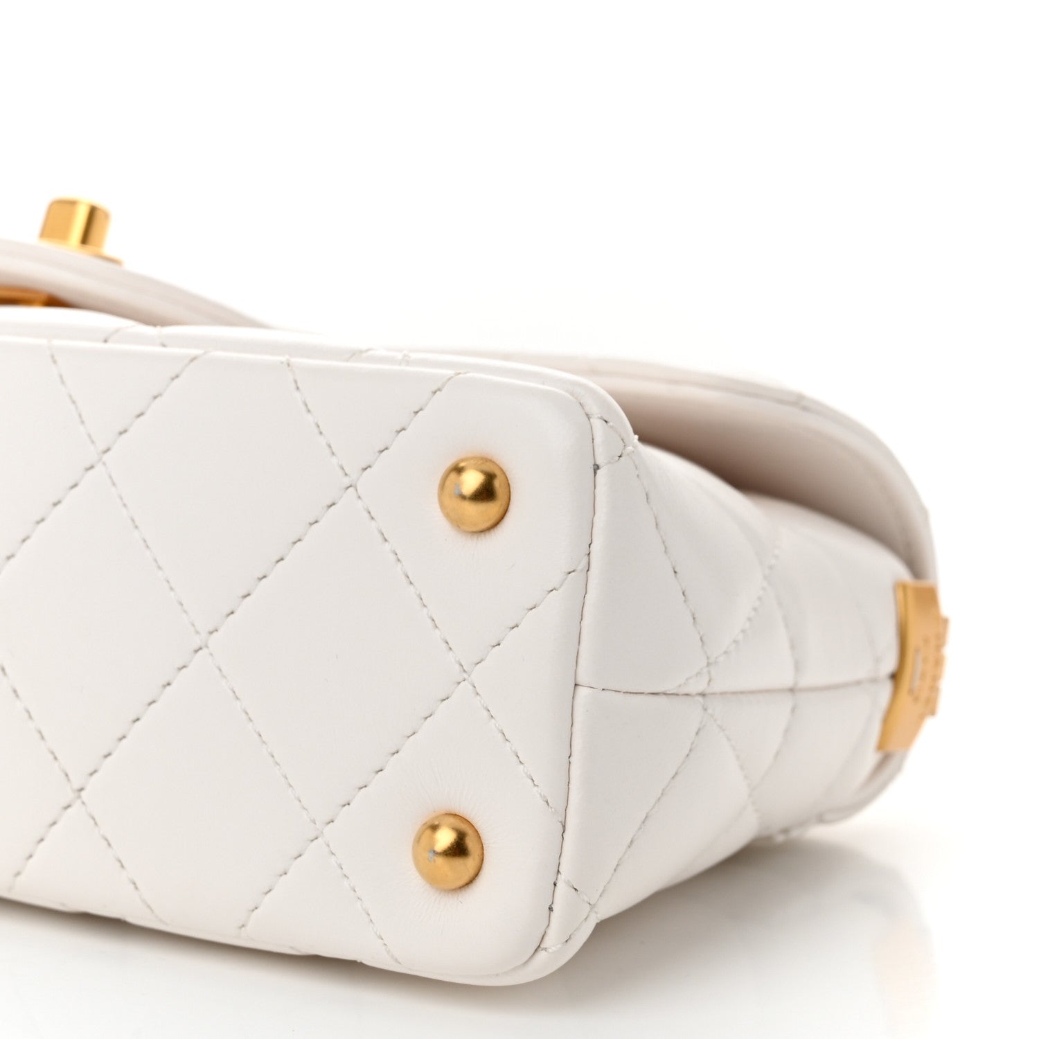 Lambskin Quilted Mini Flap Top Handle Bag White