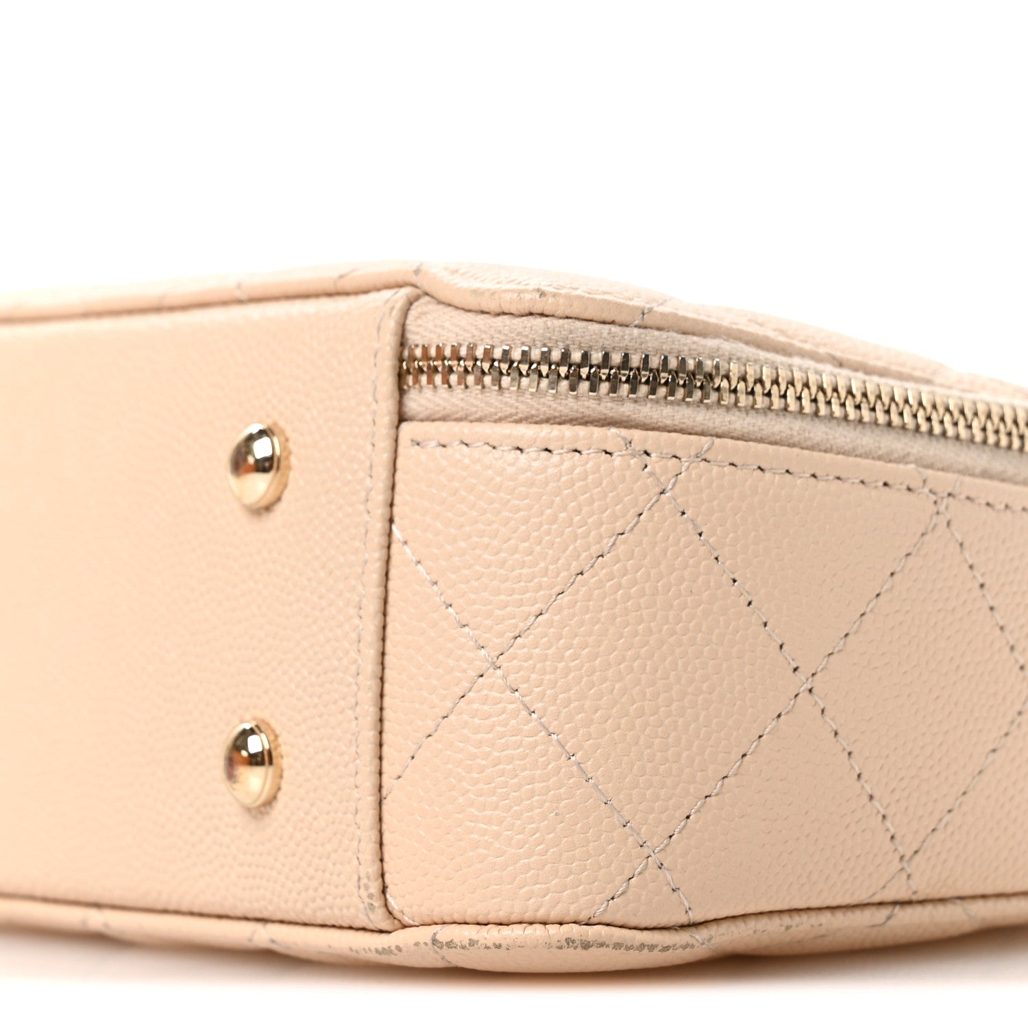 Caviar Quilted Top Handle Vanity Case Light Beige