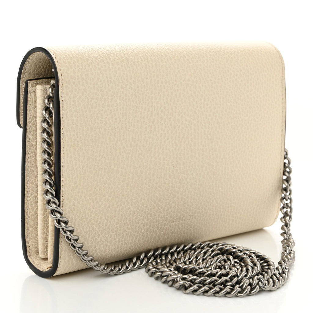 Dollar Calfskin Mini Dionysus Chain Wallet Mystic White