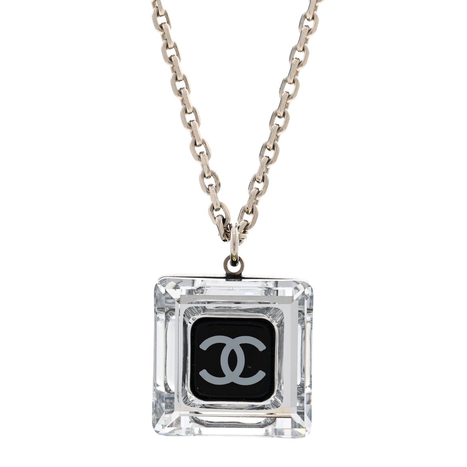 Resin Strass Geometric Square CC Necklace Black