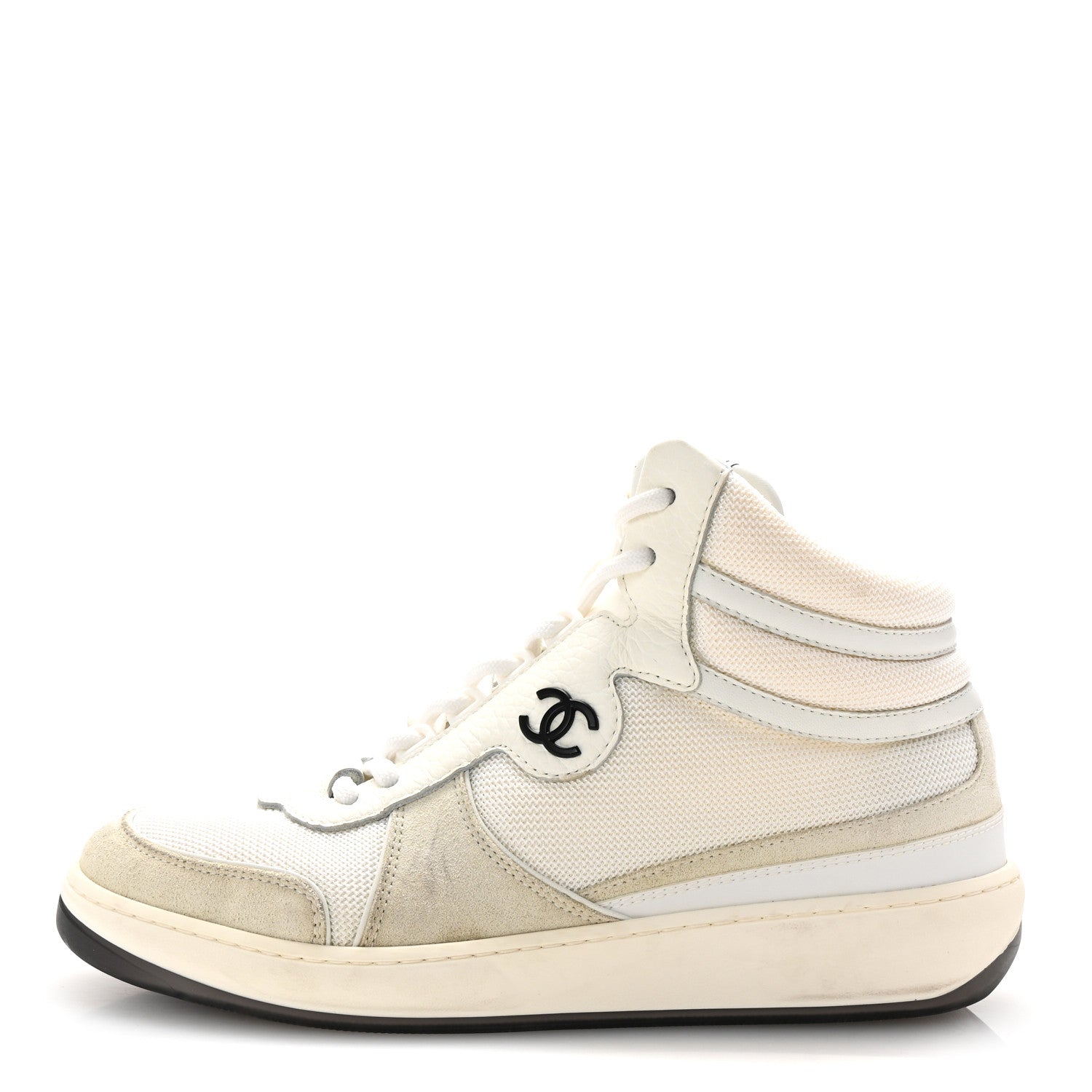 Suede Fabric Grained Calfskin Womens CC High Top Sneakers 38.5 White