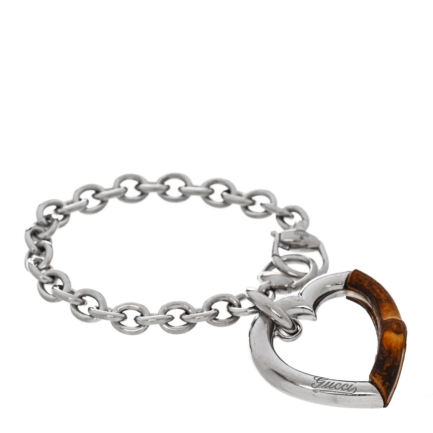 Sterling Silver Bamboo Heart Horsebit Bracelet