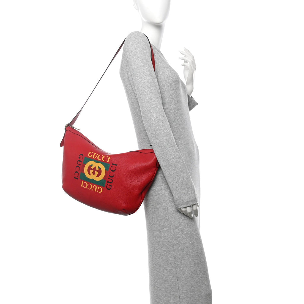 Grained Calfskin Logo Half Moon Hobo Red