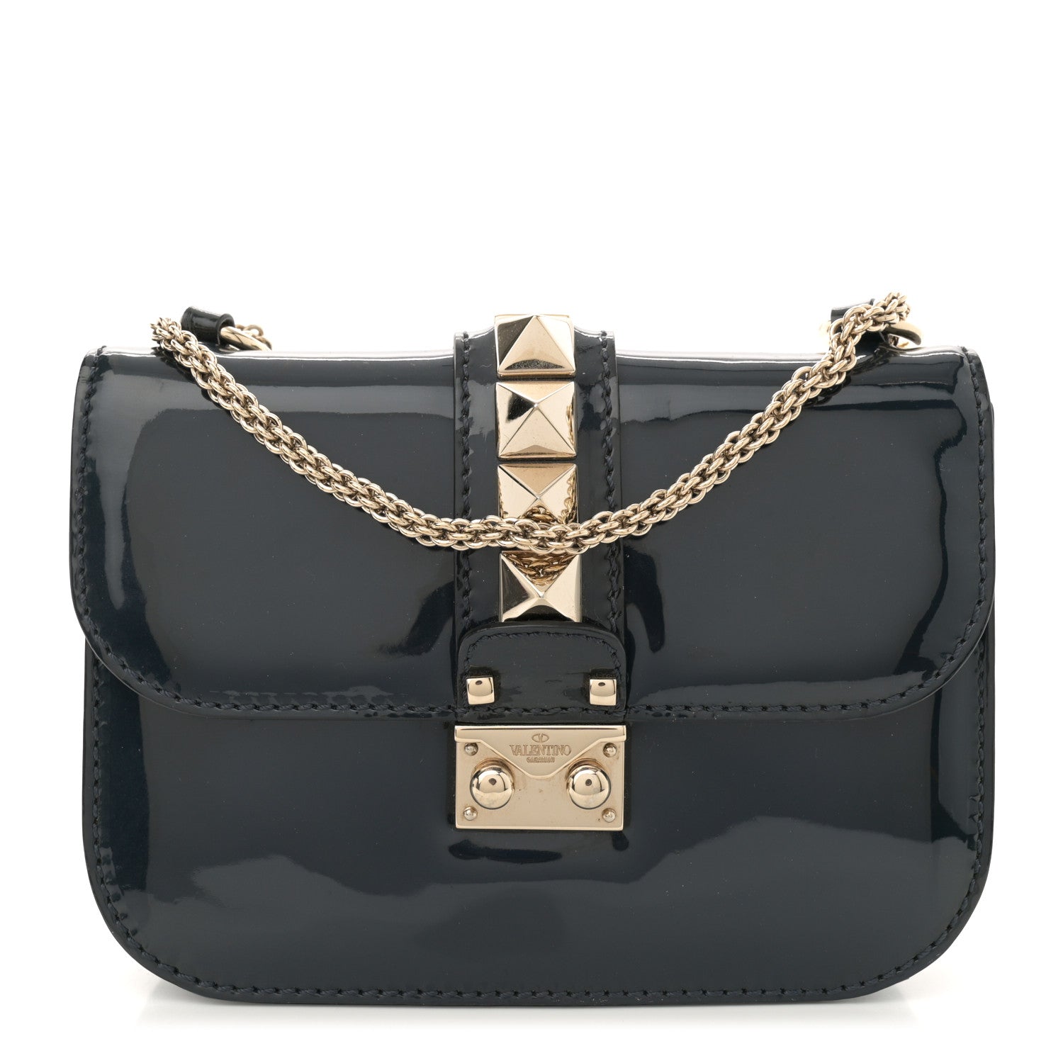 Patent Small Glam Lock Rockstud Flap Marine