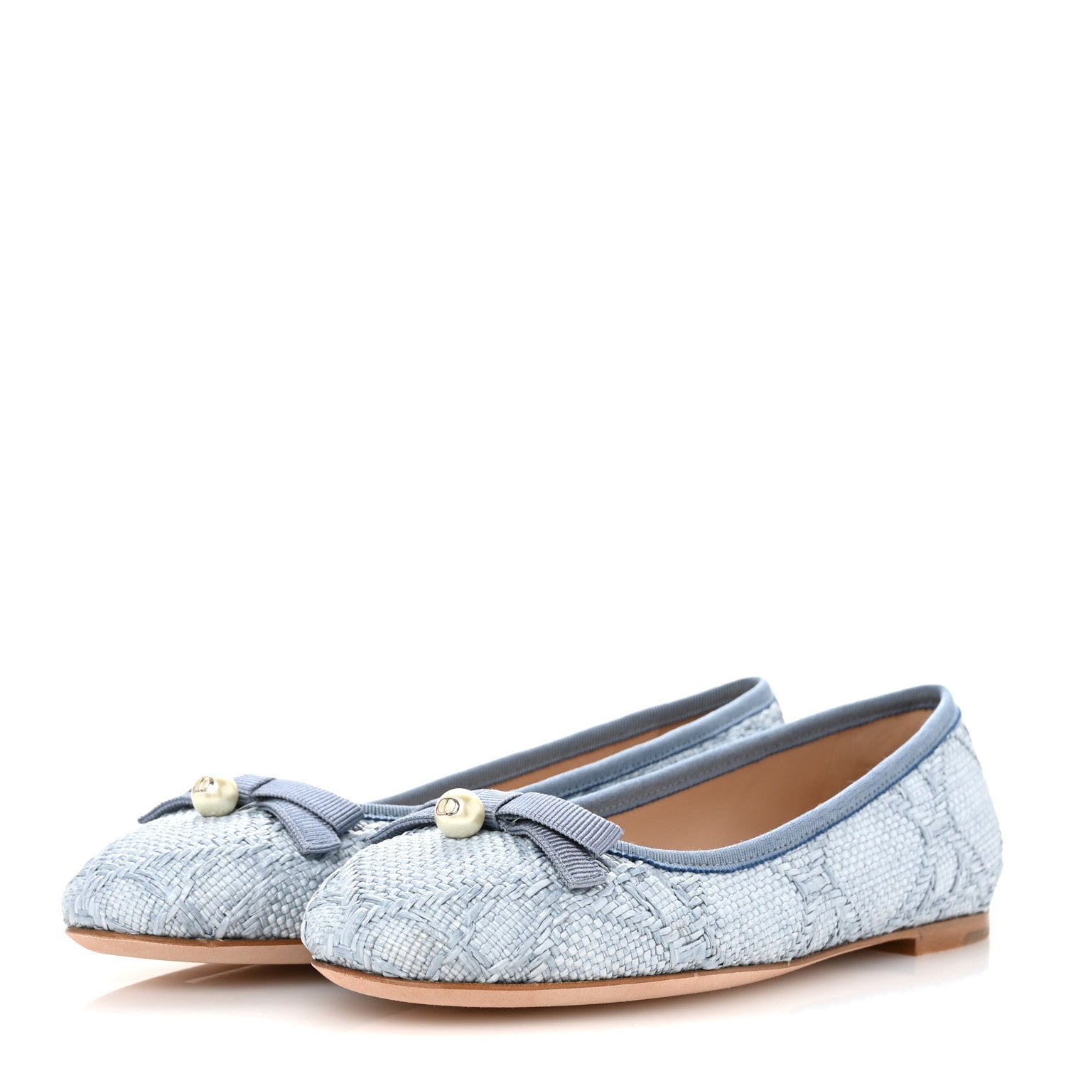 Raffia Cannage Ballet Flat 37 Bleu Pastel