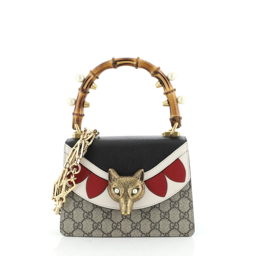 Broche Bamboo Top Handle Bag GG Coated Canvas and Leather Mini