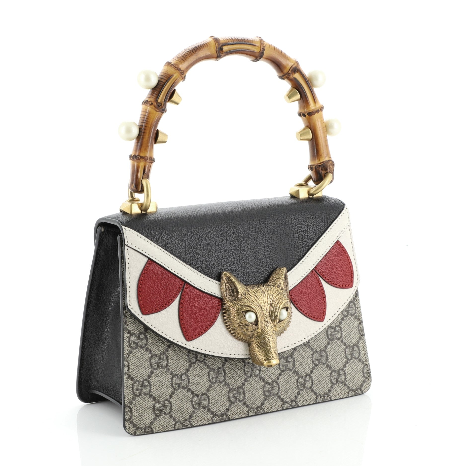 Broche Bamboo Top Handle Bag GG Coated Canvas and Leather Mini
