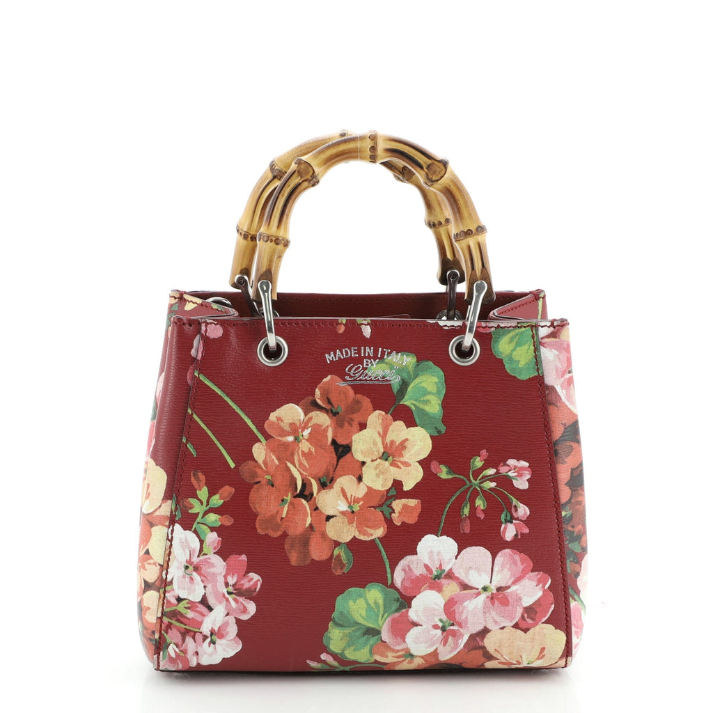 Bamboo Shopper Tote Blooms Print Leather Mini