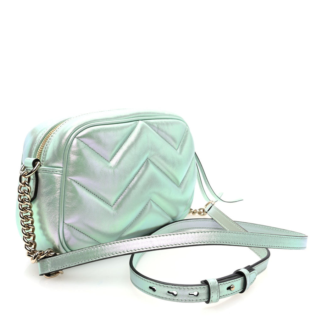 Iridescent Nappa Chevron Matelasse Small GG Marmont Chain Shoulder Bag Iridescent Salvy Green