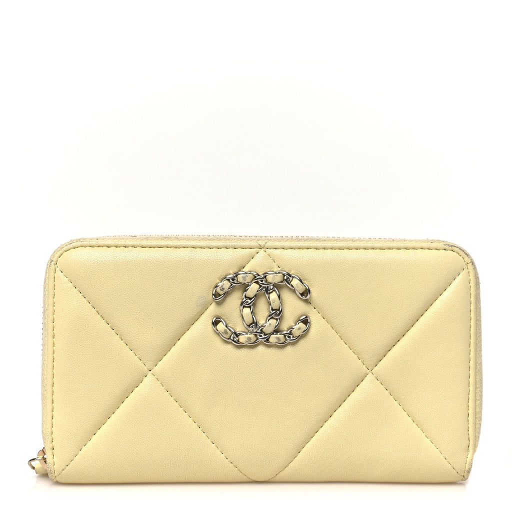 Shiny Goatskin Quilted 19 Long Zipped Around Wallet Yellow