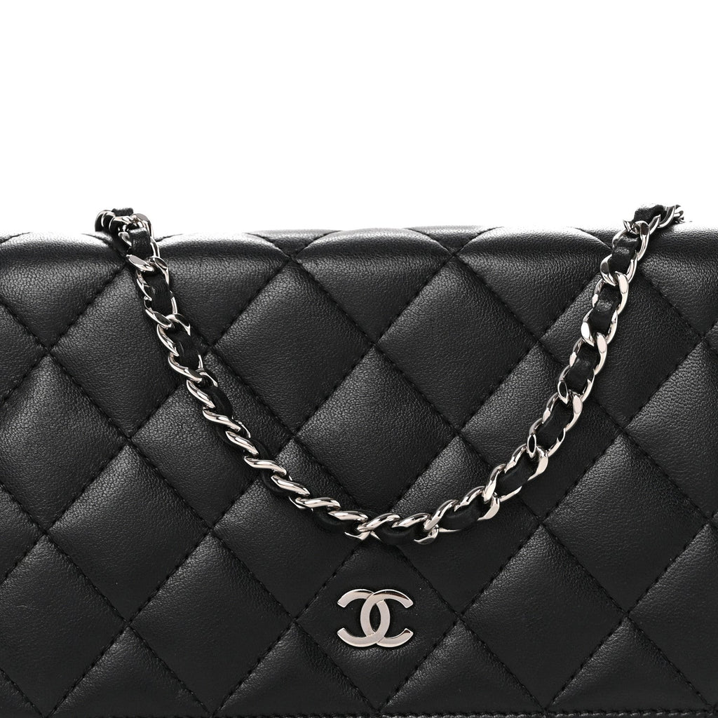 Lambskin Quilted Wallet On Chain WOC Black