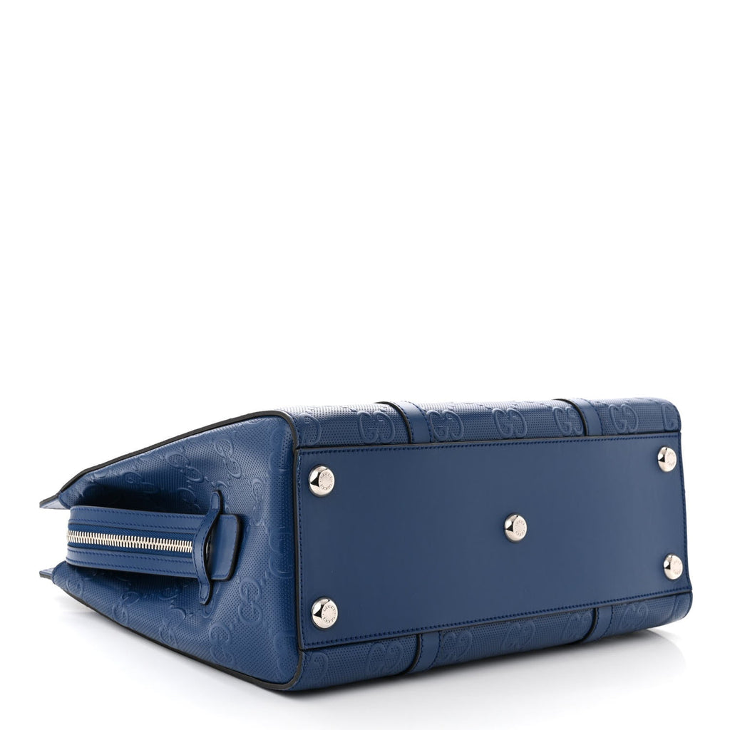 Calfskin GG Tennis Embossed Tote Bag Intense Metal Blue