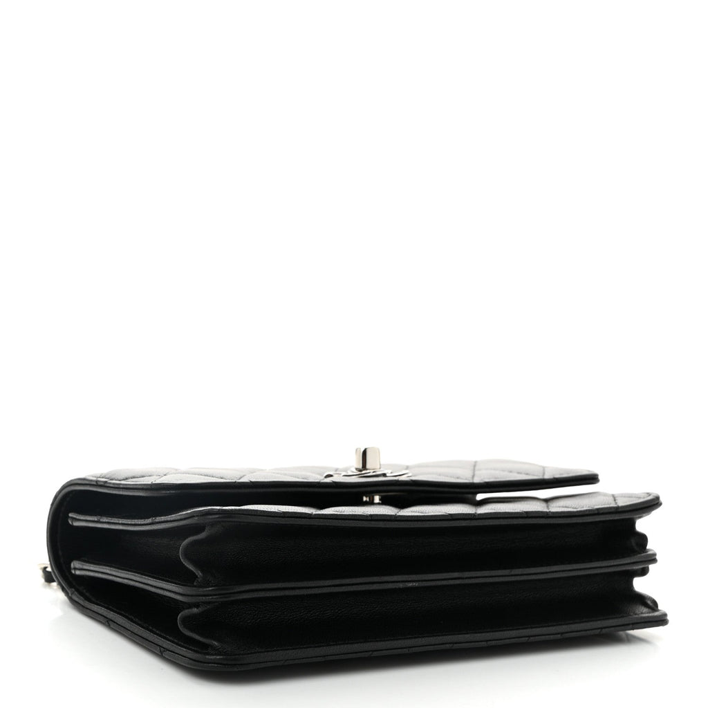 Lambskin Quilted Metal Top Handle Crossbody Flap Black