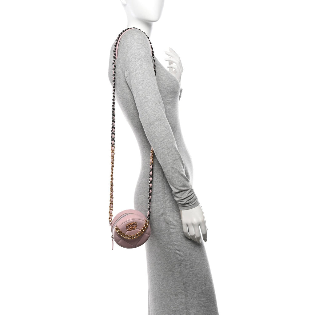 Lambskin Quilted Chanel 19 Round Clutch With Chain Pink