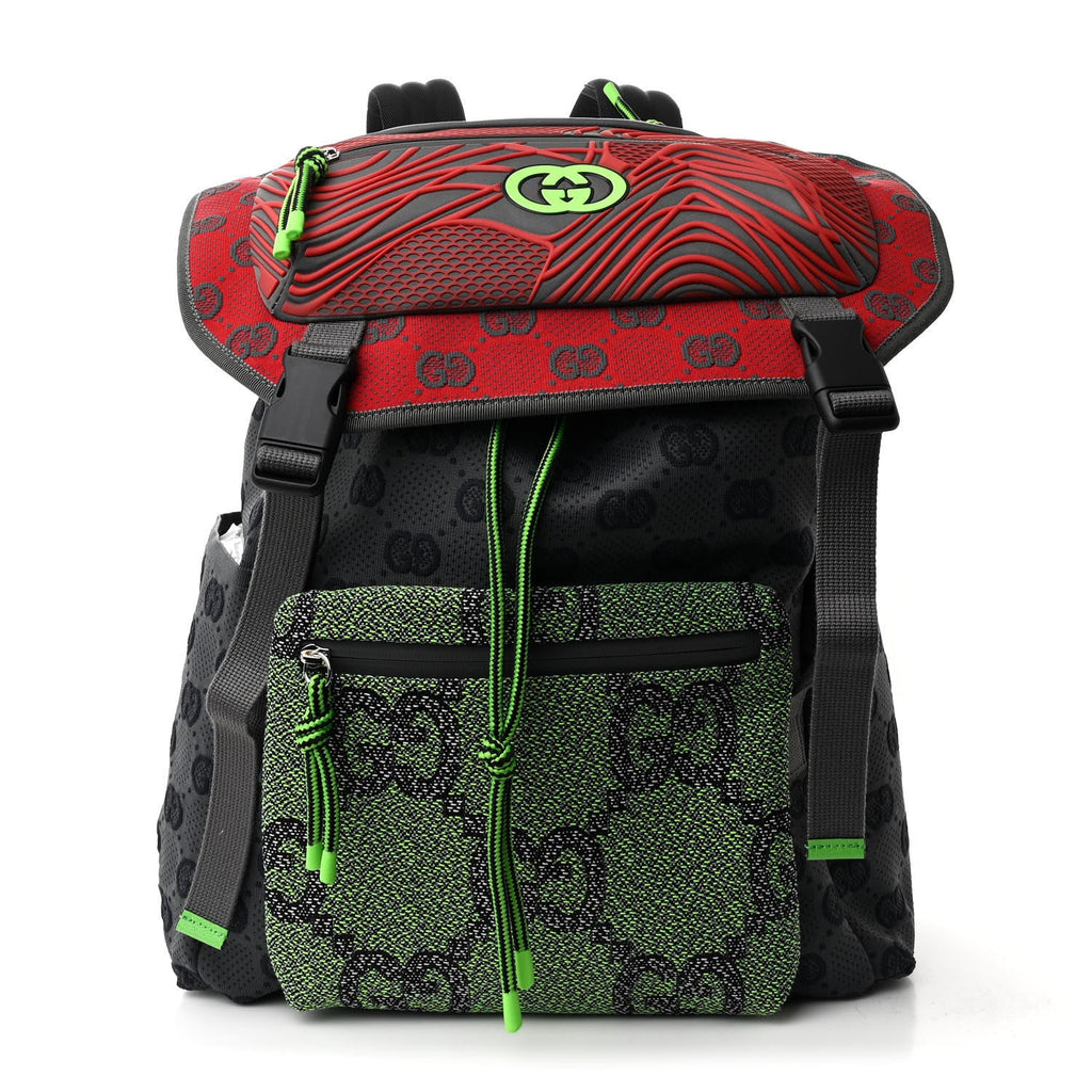 Jersey GG Monogram All Over Pan Sport Double Buckle Backpack Grey Green Multicolor