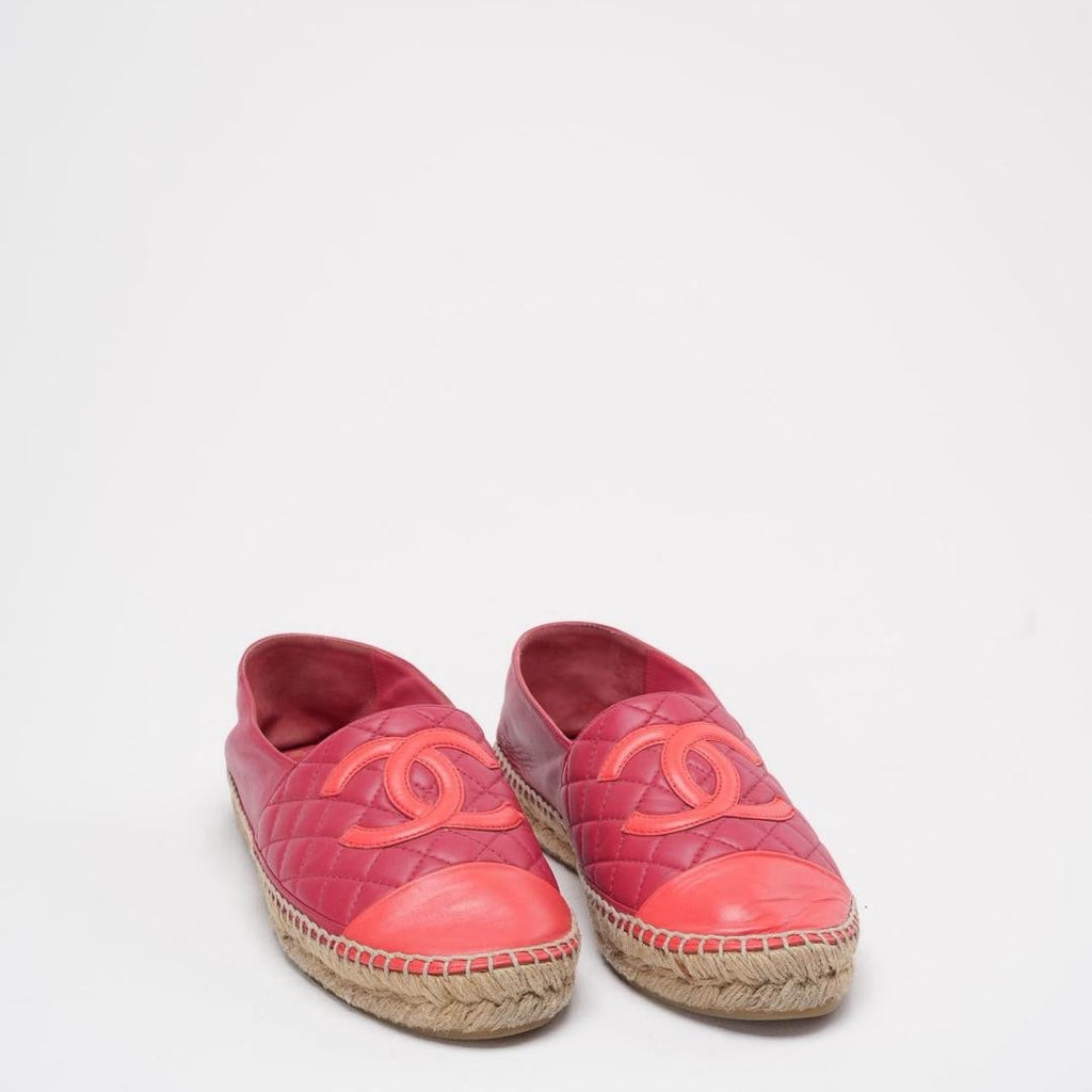 Chanel Red Leather CC Espadrille Flats Size 40