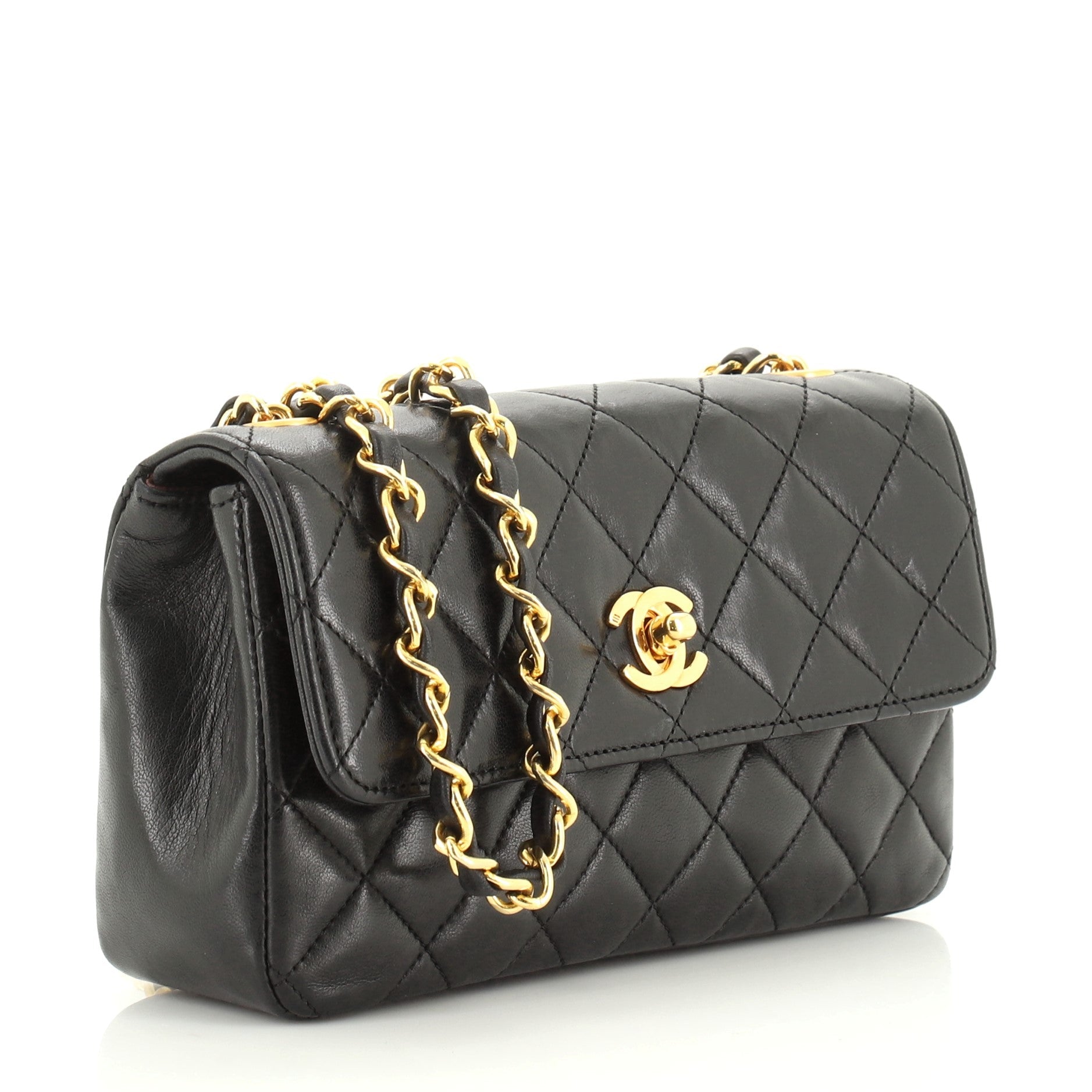 Vintage CC Turn Lock Chain Flap Bag Quilted Lambskin Mini