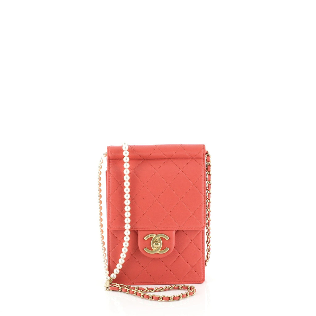 Pearl Chain Flap Bag Quilted Lambskin Mini