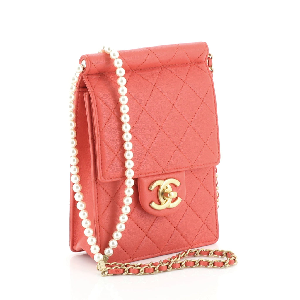 Pearl Chain Flap Bag Quilted Lambskin Mini