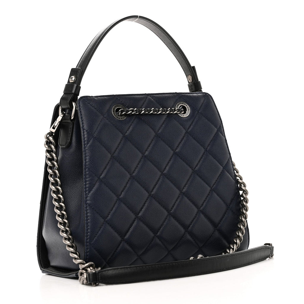 Caviar Quilted Small CC Bucket Bag Navy
