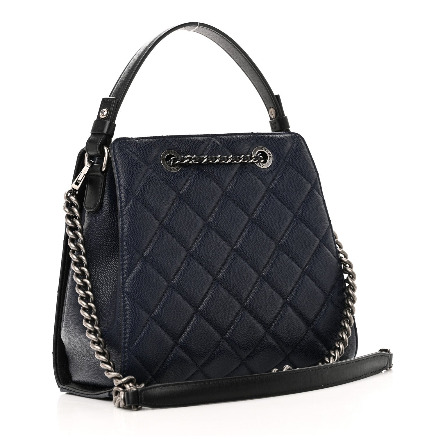 Caviar Quilted Small CC Bucket Bag Navy
