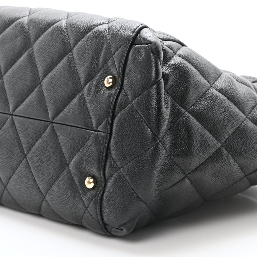 Caviar Quilted Large Shopping Tote Black