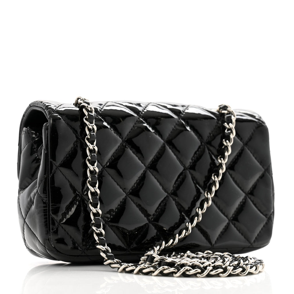 Patent Calfskin Quilted Extra Mini Rectangular Flap Black