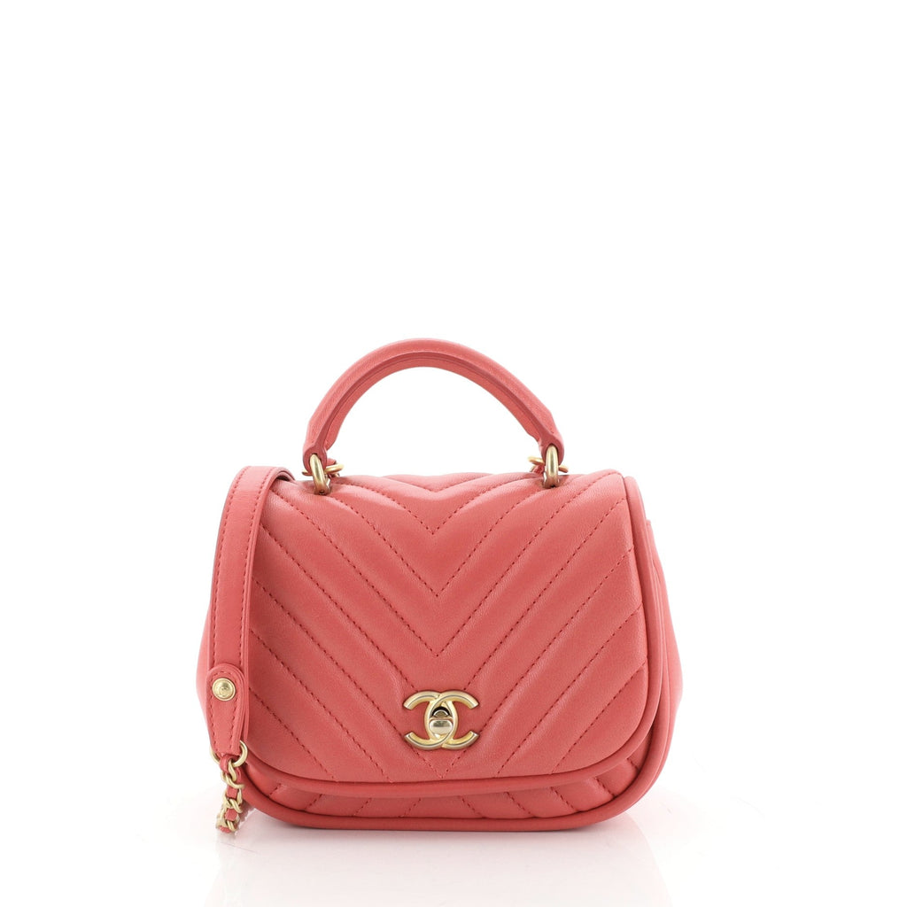 Reversed Round Flap Bag Chevron Lambskin Mini