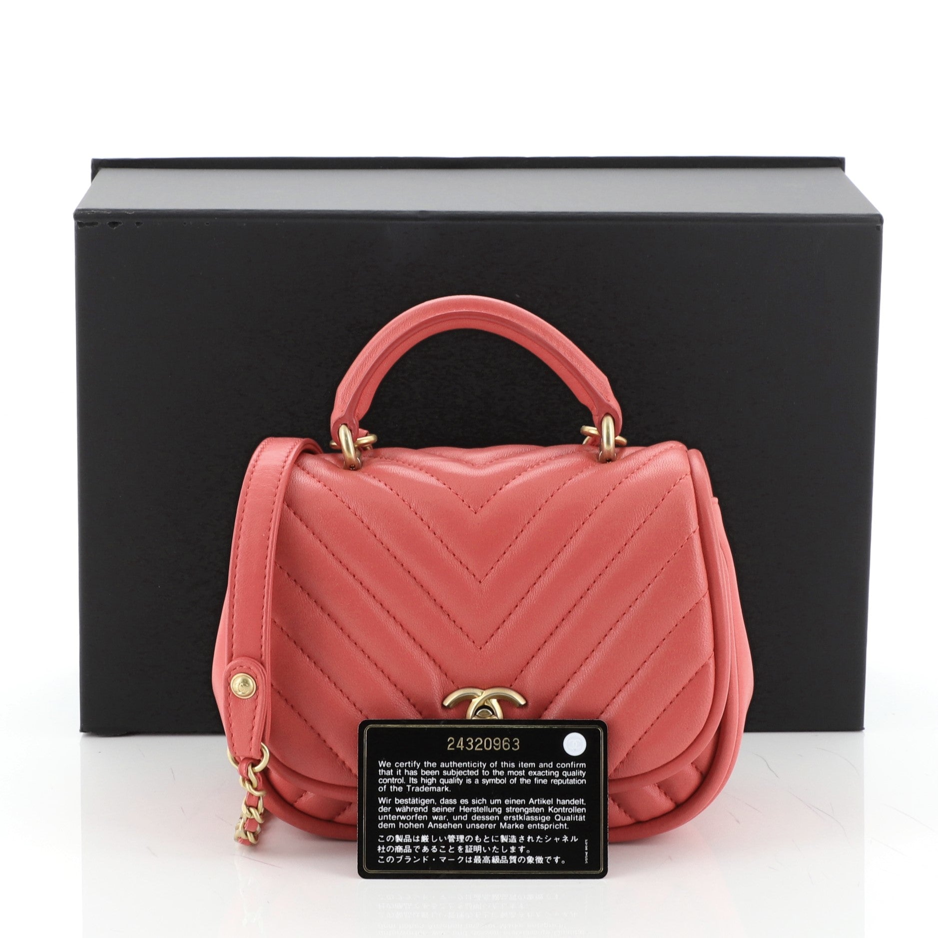Reversed Round Flap Bag Chevron Lambskin Mini