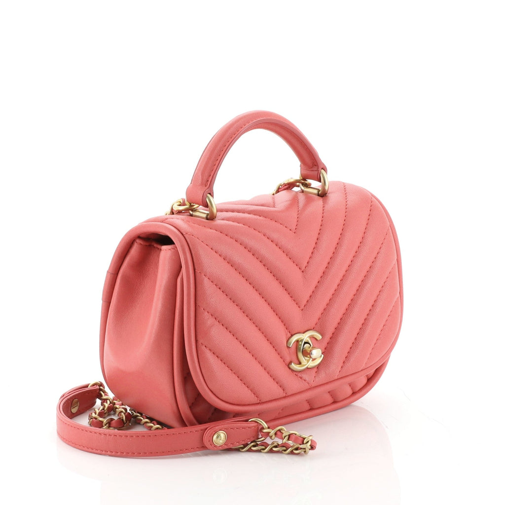 Reversed Round Flap Bag Chevron Lambskin Mini