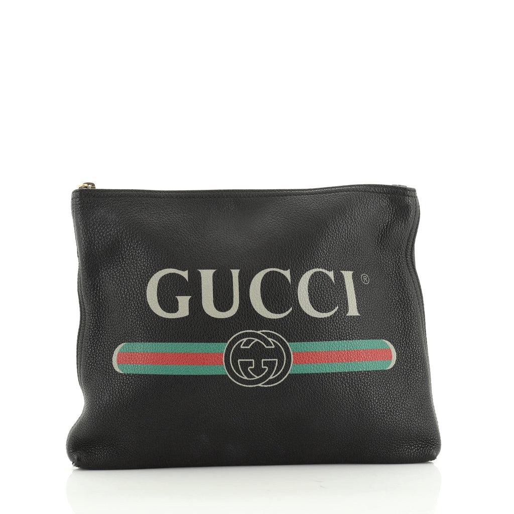 Logo Portfolio Clutch Printed Leather Medium