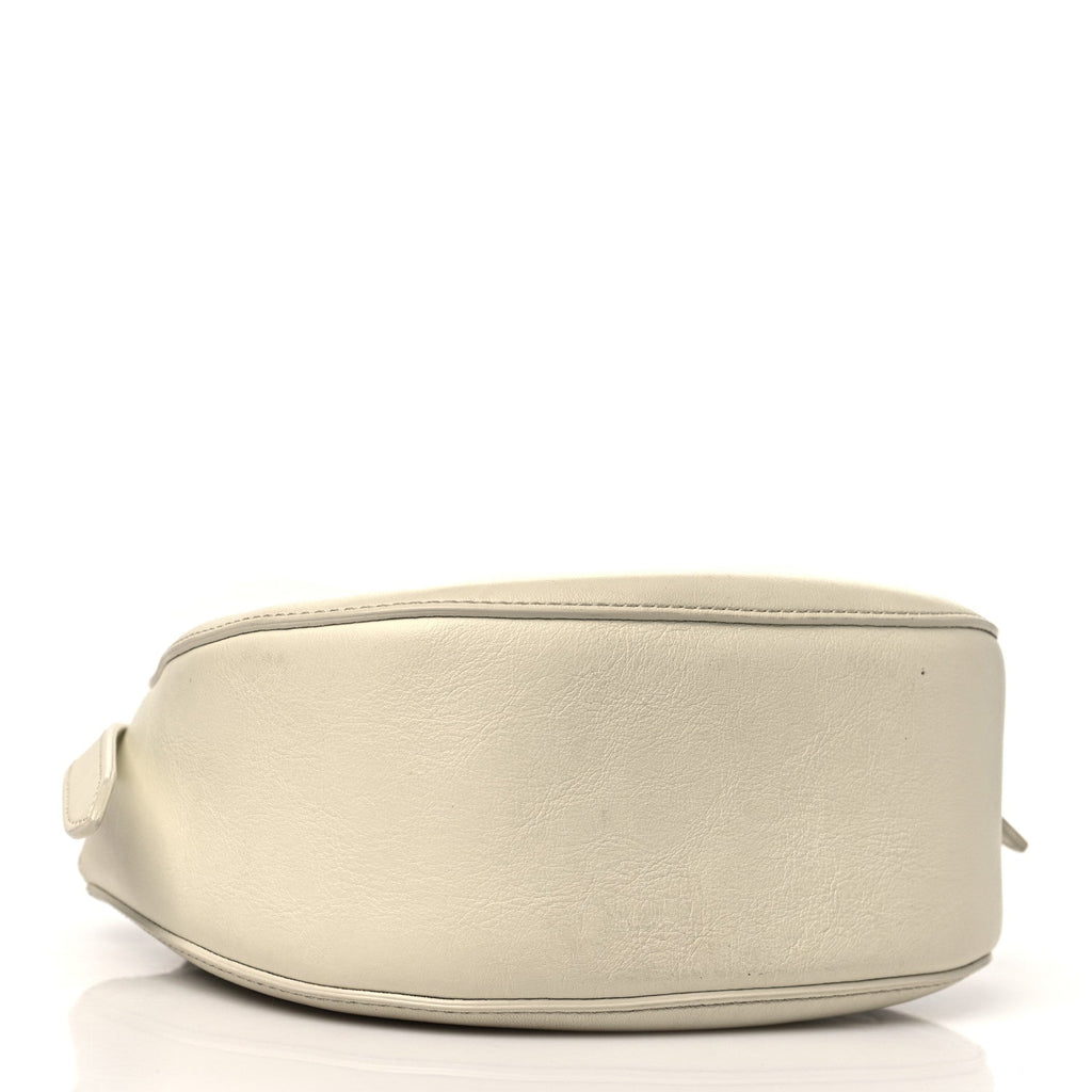 Small Grain Calfskin Kiss Bag Natural White