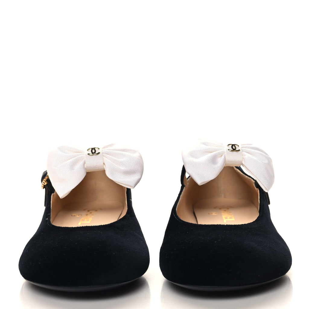 Velvet Grosgrain Bow Mary Jane Flats 40 Black White
