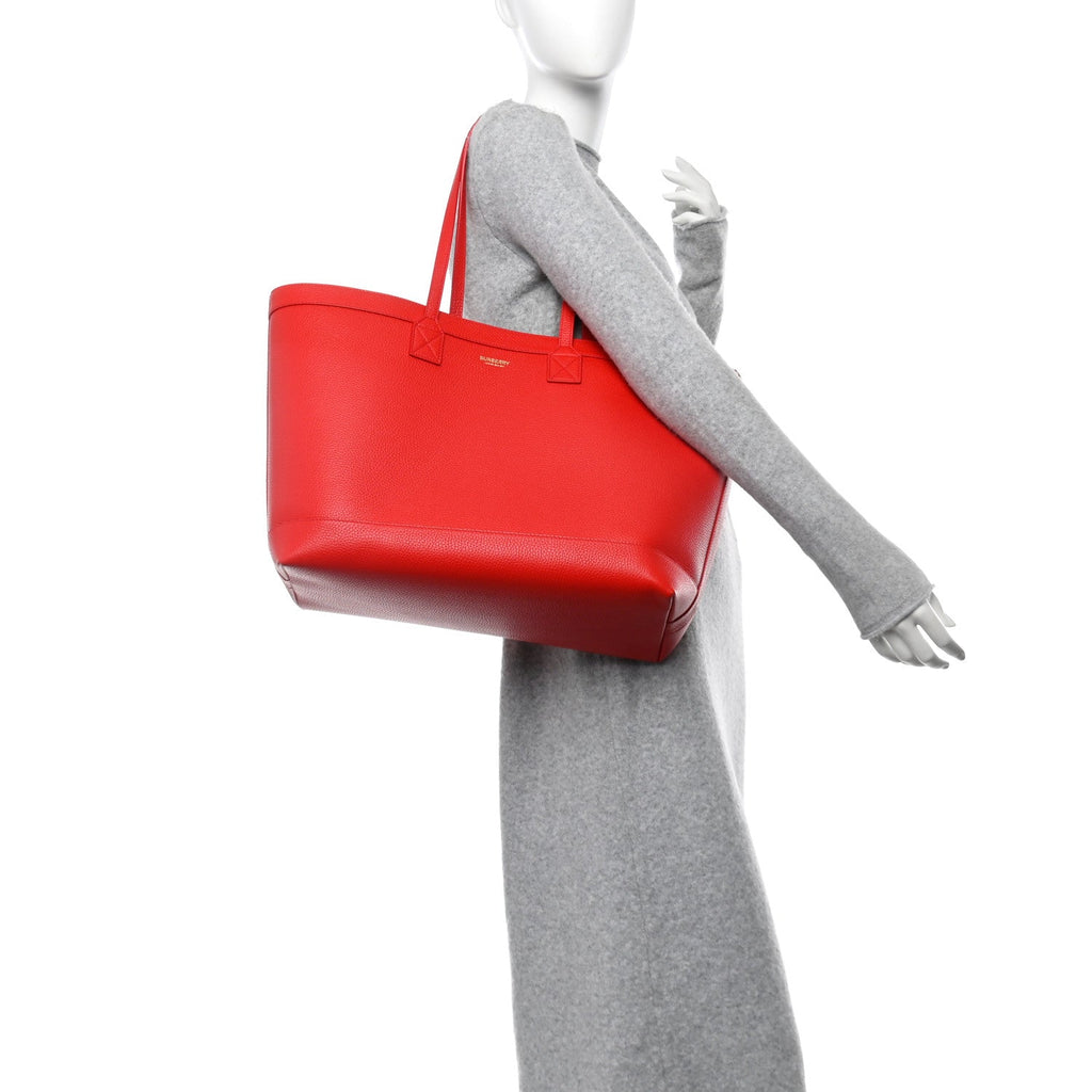 Grainy Calfskin Medium London Tote Bag Bright Red