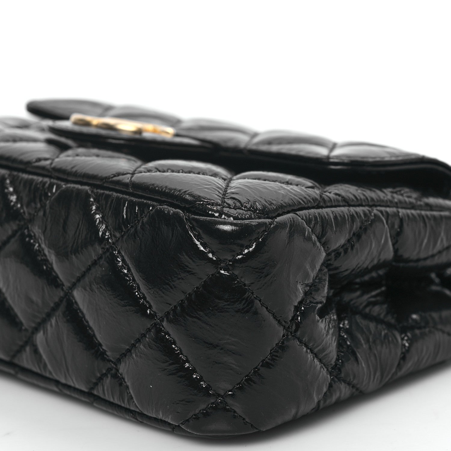 Shiny Crumpled Calfskin Quilted Small Wavy CC Hobo Black