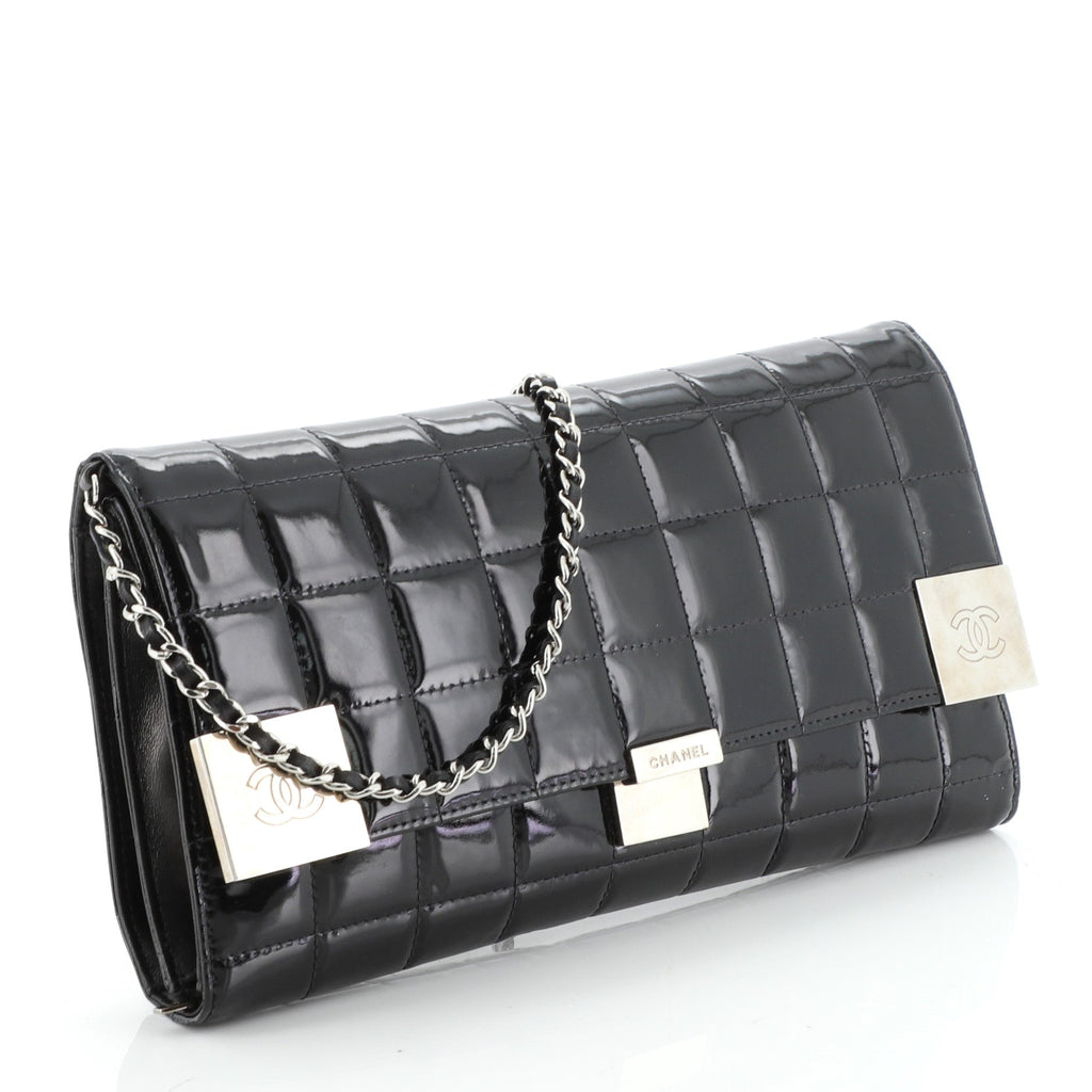 Chocolate Bar Chain Clutch Quilted Patent