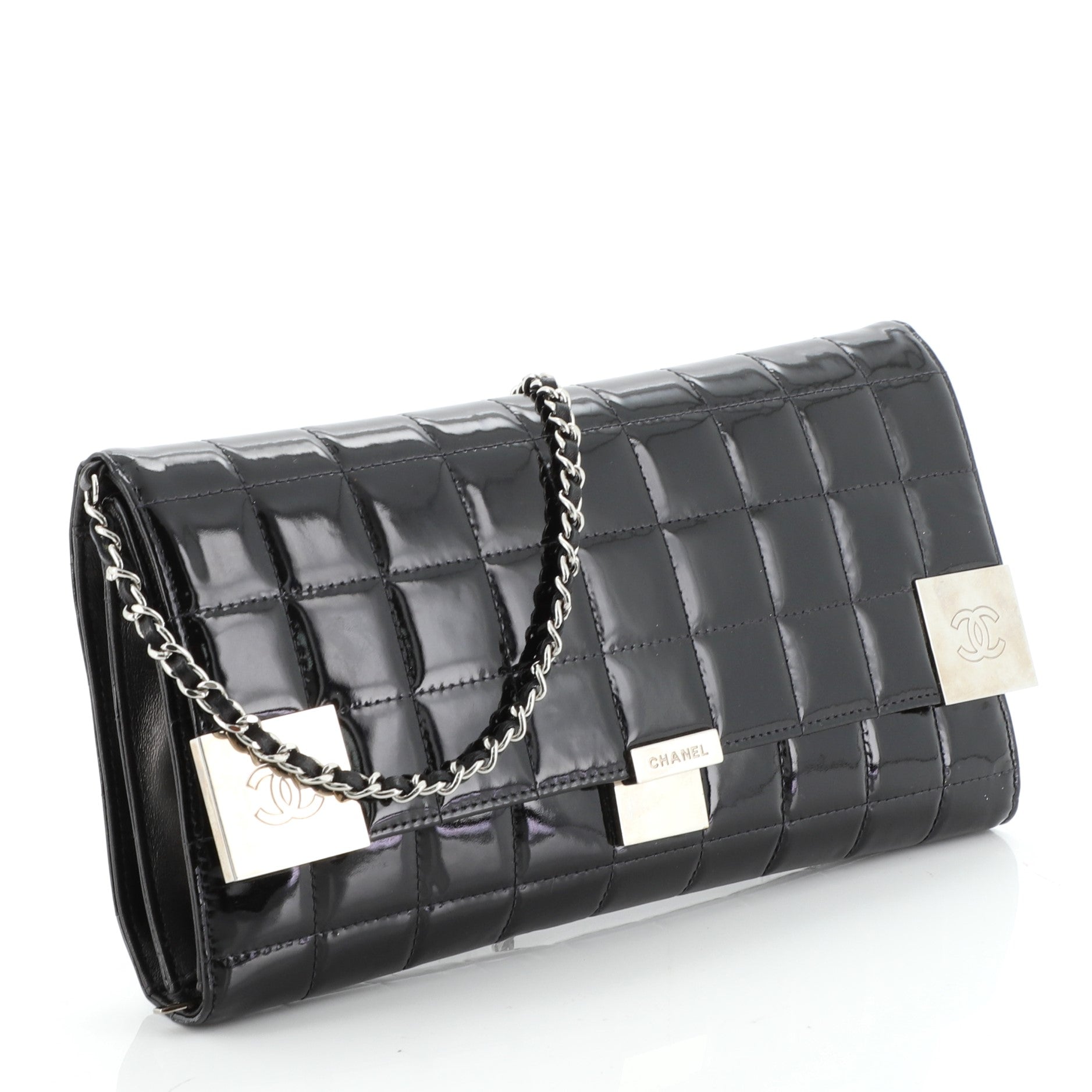 Chocolate Bar Chain Clutch Quilted Patent