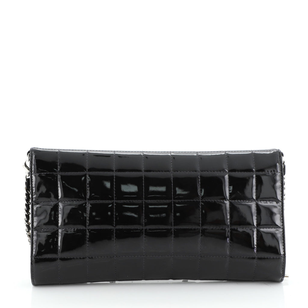Chocolate Bar Chain Clutch Quilted Patent