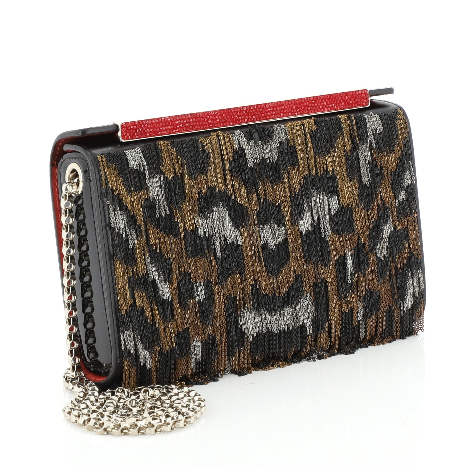 Vanite Clutch Chain Fringe Over Leather Mini