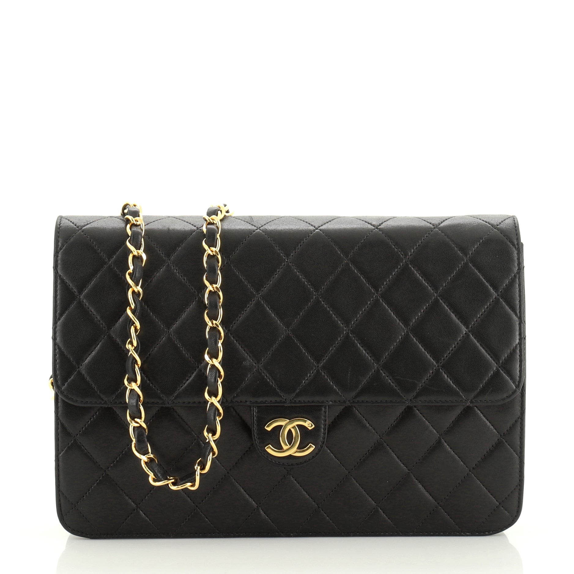 Vintage Clutch with Chain Quilted Leather Medium