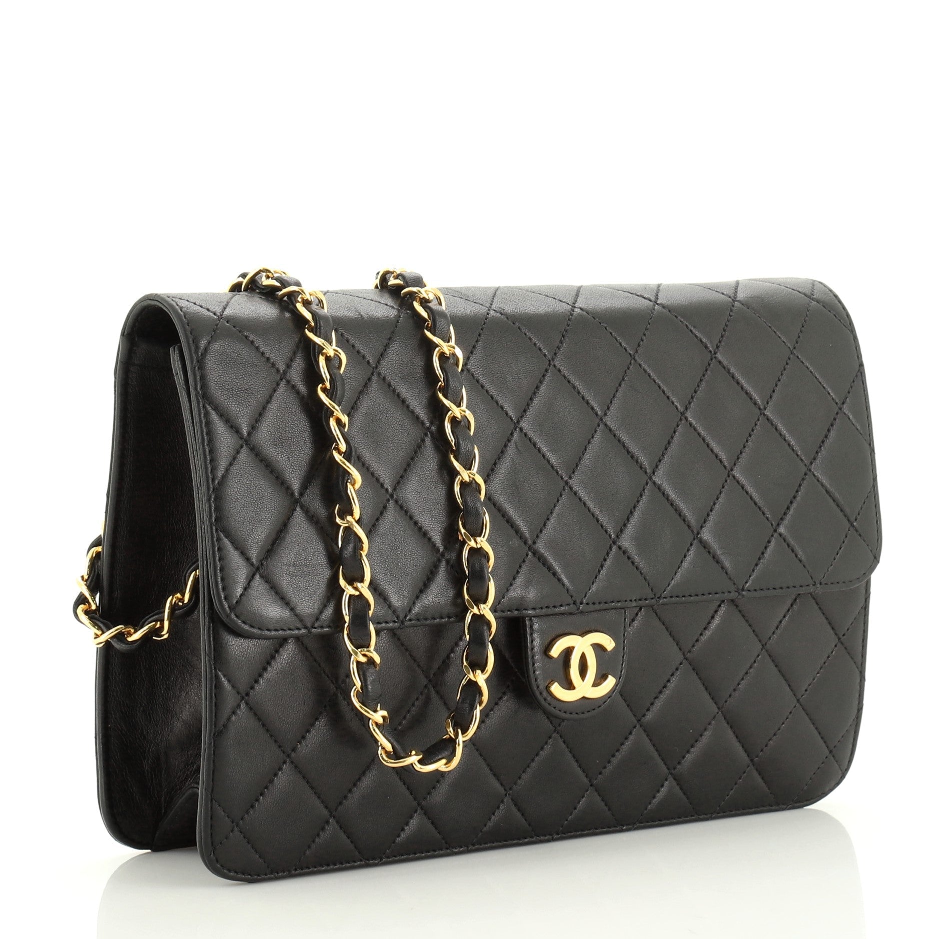 Vintage Clutch with Chain Quilted Leather Medium