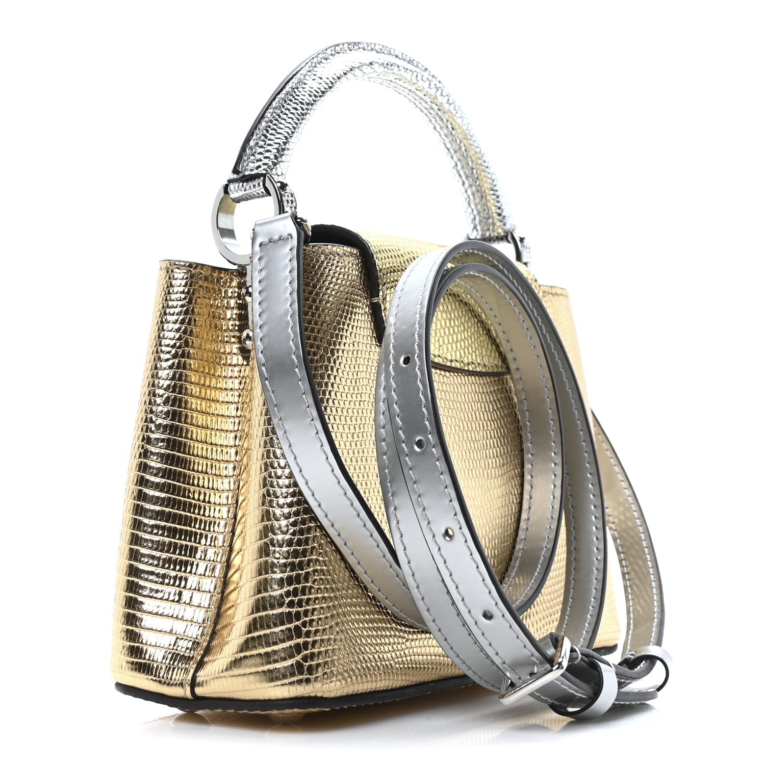 Metallic Lizard Capucines Mini Silver Gold