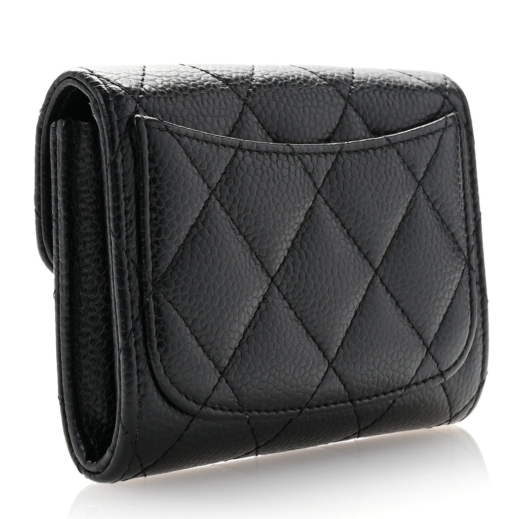 Caviar Quilted Flap  Holder Wallet Black